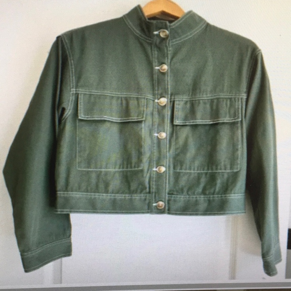 TEN SIXTY SHERMAN/“MARTINI OLIVE”CROP MILITARY CANVAS JACKET/ NEW